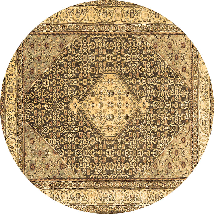 Round Persian Brown Traditional Rug, tr3604brn