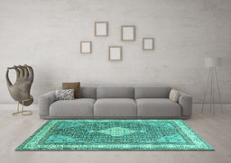 Machine Washable Persian Turquoise Traditional Area Rugs in a Living Room,, wshtr3604turq