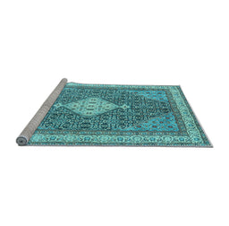 Sideview of Machine Washable Persian Light Blue Traditional Rug, wshtr3604lblu
