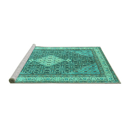 Sideview of Machine Washable Persian Turquoise Traditional Area Rugs, wshtr3604turq