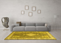 Machine Washable Persian Yellow Traditional Rug in a Living Room, wshtr3604yw