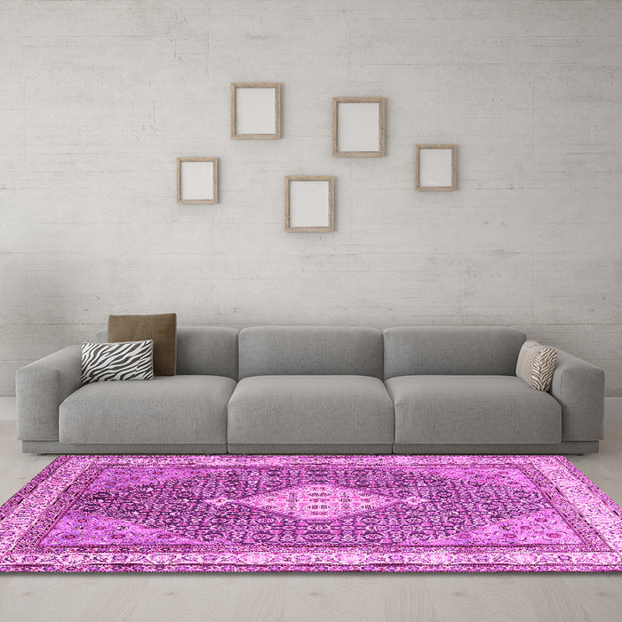 Machine Washable Persian Pink Traditional Rug in a Living Room, wshtr3604pnk