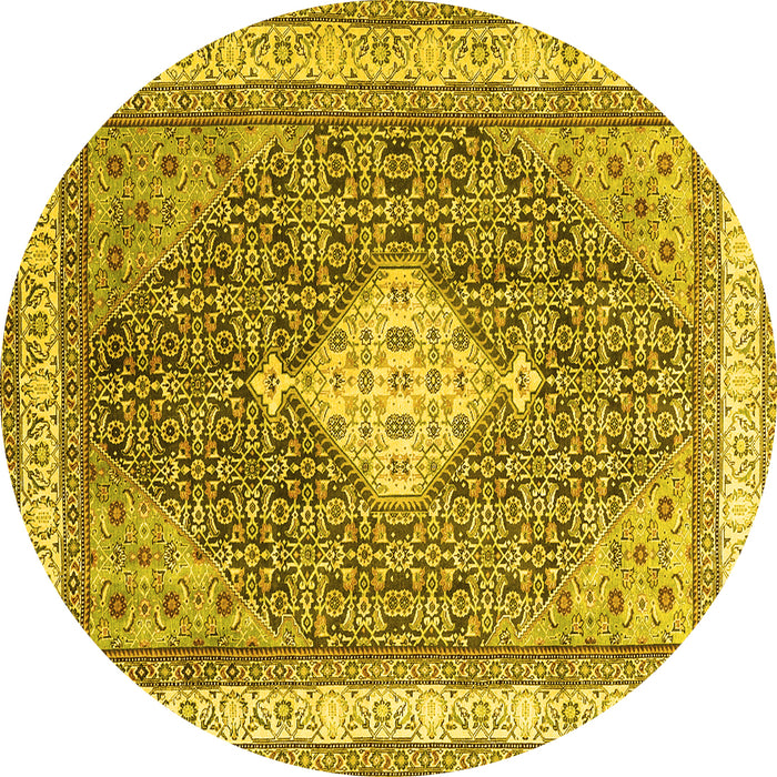 Round Persian Yellow Traditional Rug, tr3604yw