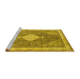 Sideview of Machine Washable Persian Yellow Traditional Rug, wshtr3604yw