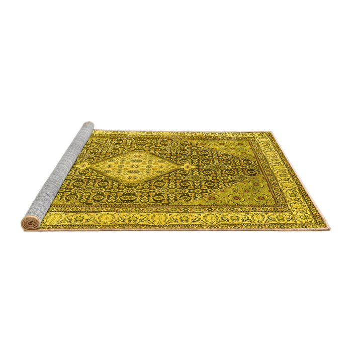 Sideview of Machine Washable Persian Yellow Traditional Rug, wshtr3604yw