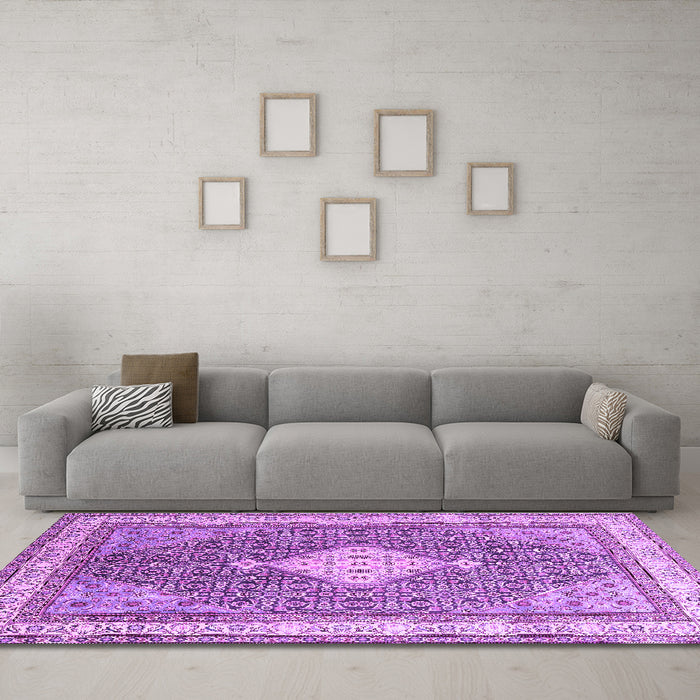 Machine Washable Persian Purple Traditional Area Rugs in a Living Room, wshtr3604pur