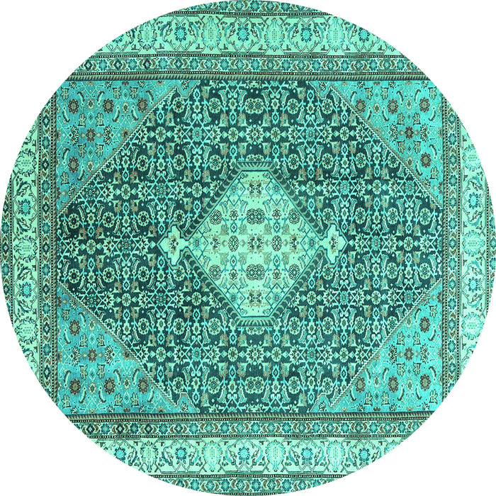Round Machine Washable Persian Turquoise Traditional Area Rugs, wshtr3604turq