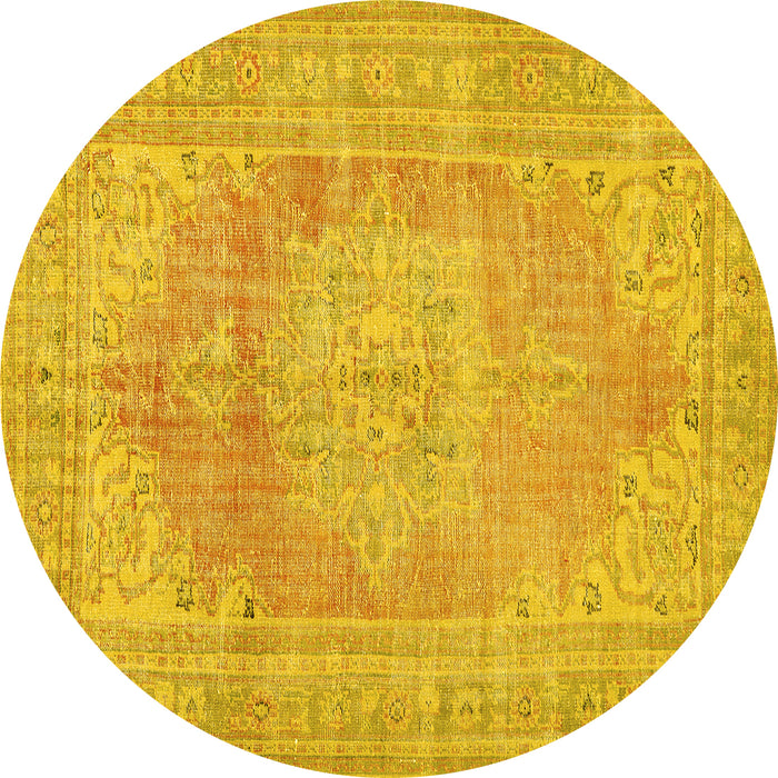 Round Persian Yellow Traditional Rug, tr3605yw