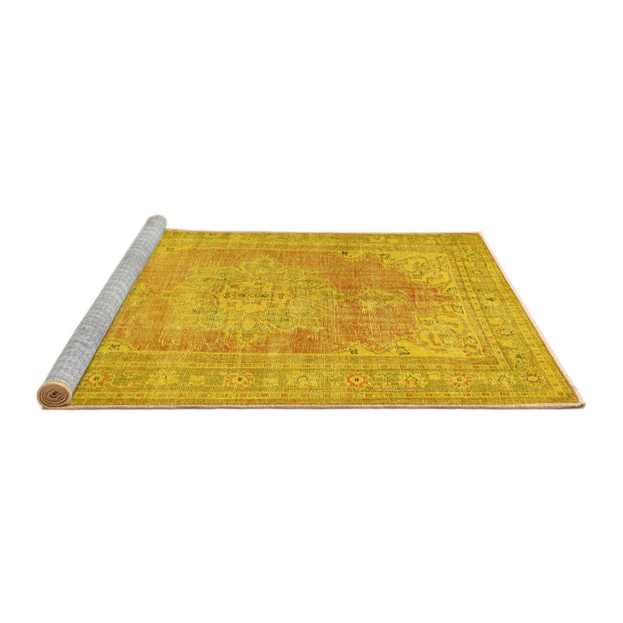 Sideview of Machine Washable Persian Yellow Traditional Rug, wshtr3605yw