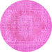 Round Machine Washable Persian Pink Traditional Rug, wshtr3605pnk