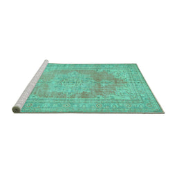 Sideview of Machine Washable Persian Turquoise Traditional Area Rugs, wshtr3605turq