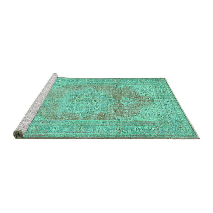 Sideview of Machine Washable Persian Turquoise Traditional Area Rugs, wshtr3605turq