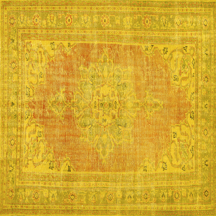 Square Machine Washable Persian Yellow Traditional Rug, wshtr3605yw