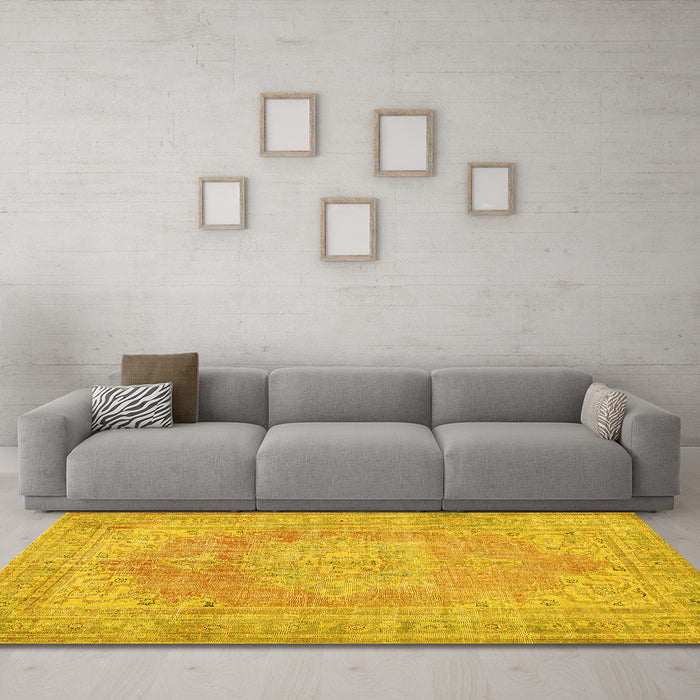 Machine Washable Persian Yellow Traditional Rug in a Living Room, wshtr3605yw