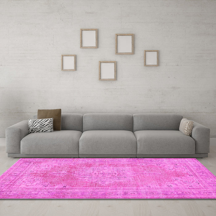 Machine Washable Persian Pink Traditional Rug in a Living Room, wshtr3605pnk