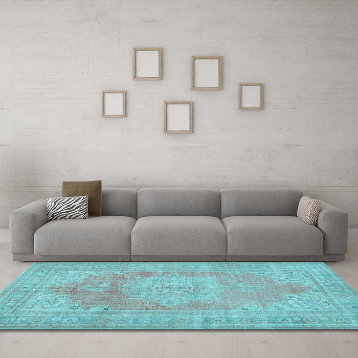 Machine Washable Persian Light Blue Traditional Rug in a Living Room, wshtr3605lblu