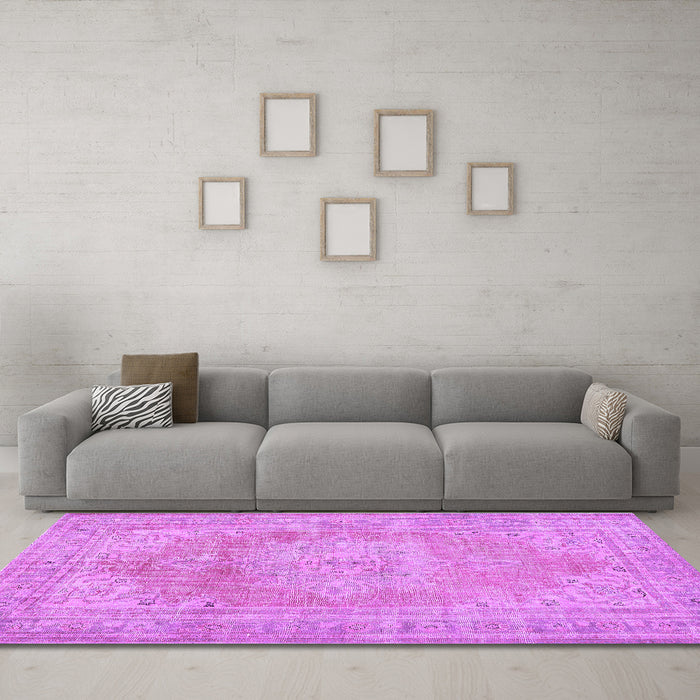 Machine Washable Persian Purple Traditional Area Rugs in a Living Room, wshtr3605pur