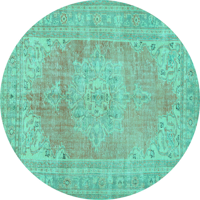 Round Persian Turquoise Traditional Rug, tr3605turq