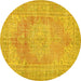 Round Machine Washable Persian Yellow Traditional Rug, wshtr3605yw