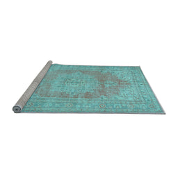 Sideview of Machine Washable Persian Light Blue Traditional Rug, wshtr3605lblu