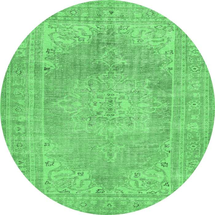 Round Machine Washable Persian Emerald Green Traditional Area Rugs, wshtr3605emgrn