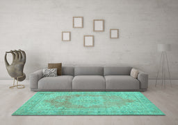 Machine Washable Persian Turquoise Traditional Area Rugs in a Living Room,, wshtr3605turq