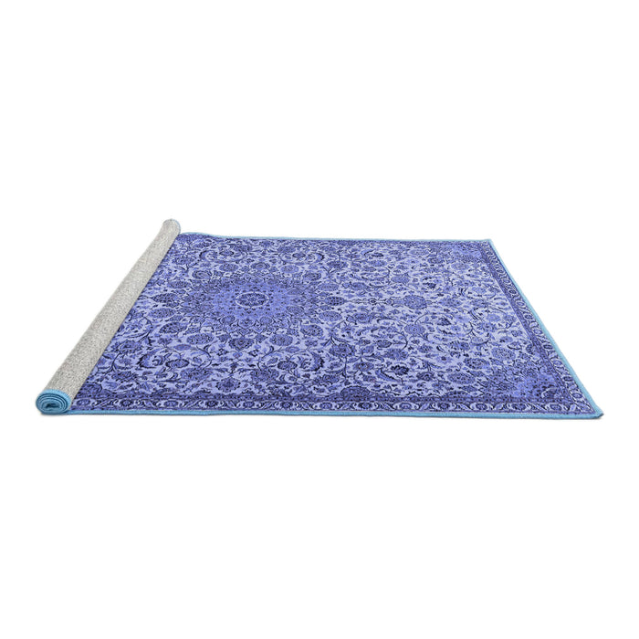Sideview of Machine Washable Persian Blue Traditional Rug, wshtr3606blu