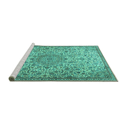 Sideview of Machine Washable Persian Turquoise Traditional Area Rugs, wshtr3606turq