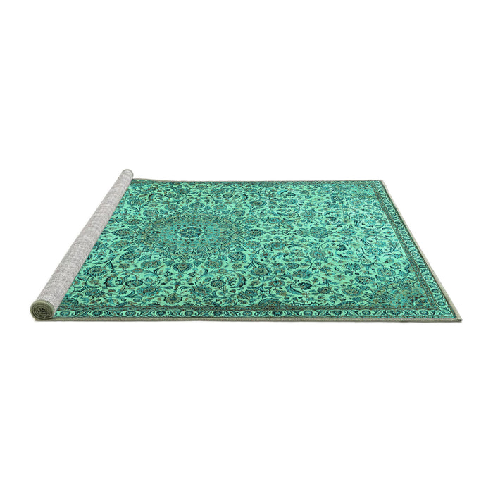 Sideview of Machine Washable Persian Turquoise Traditional Area Rugs, wshtr3606turq