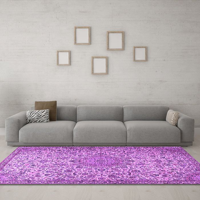 Machine Washable Persian Purple Traditional Area Rugs in a Living Room, wshtr3606pur