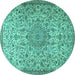 Round Persian Turquoise Traditional Rug, tr3606turq