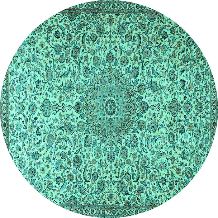 Round Machine Washable Persian Turquoise Traditional Area Rugs, wshtr3606turq