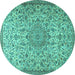 Round Machine Washable Persian Turquoise Traditional Area Rugs, wshtr3606turq