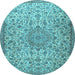 Round Machine Washable Persian Light Blue Traditional Rug, wshtr3606lblu