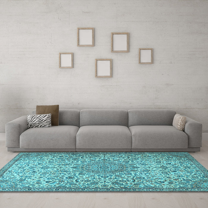 Machine Washable Persian Light Blue Traditional Rug in a Living Room, wshtr3606lblu