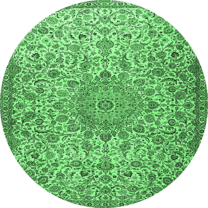 Round Persian Emerald Green Traditional Rug, tr3606emgrn