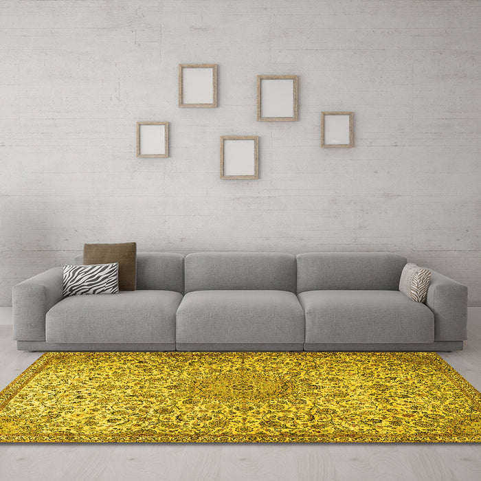 Machine Washable Persian Yellow Traditional Rug in a Living Room, wshtr3606yw