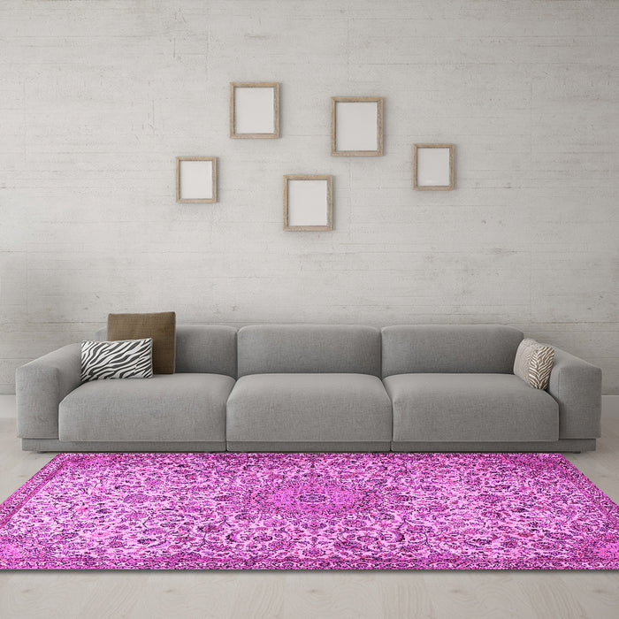 Machine Washable Persian Pink Traditional Rug in a Living Room, wshtr3606pnk