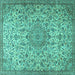 Square Machine Washable Persian Turquoise Traditional Area Rugs, wshtr3606turq