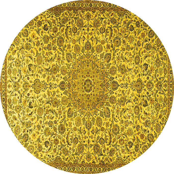 Round Machine Washable Persian Yellow Traditional Rug, wshtr3606yw