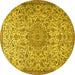 Round Machine Washable Persian Yellow Traditional Rug, wshtr3606yw