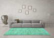 Machine Washable Persian Turquoise Traditional Area Rugs in a Living Room,, wshtr3607turq