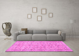 Machine Washable Persian Pink Traditional Rug in a Living Room, wshtr3607pnk