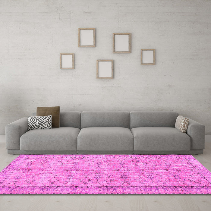Machine Washable Persian Pink Traditional Rug in a Living Room, wshtr3607pnk