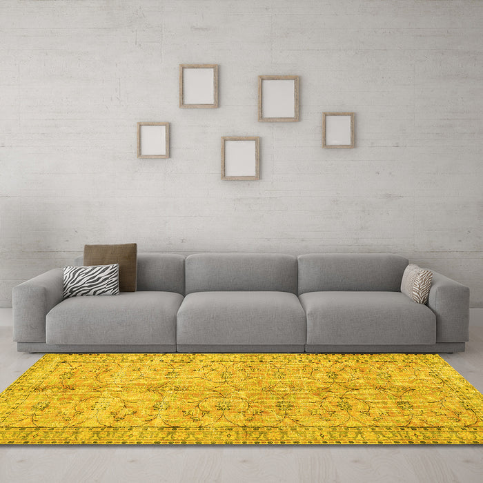 Machine Washable Persian Yellow Traditional Rug in a Living Room, wshtr3607yw
