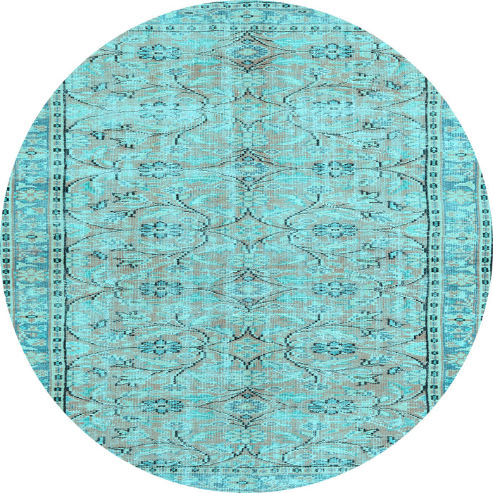 Round Machine Washable Persian Light Blue Traditional Rug, wshtr3607lblu