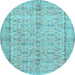 Round Machine Washable Persian Light Blue Traditional Rug, wshtr3607lblu