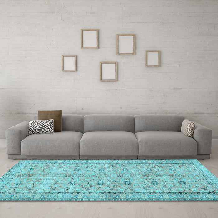 Machine Washable Persian Light Blue Traditional Rug in a Living Room, wshtr3607lblu