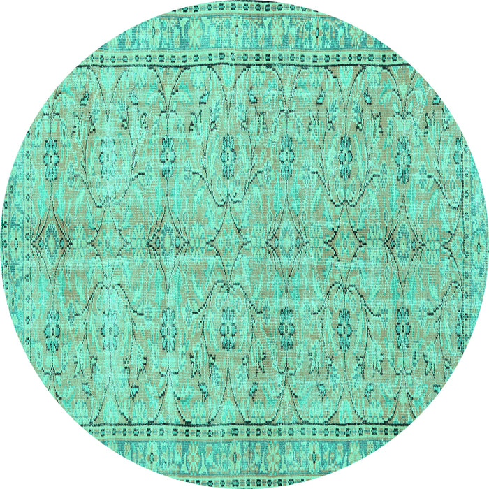 Round Machine Washable Persian Turquoise Traditional Area Rugs, wshtr3607turq