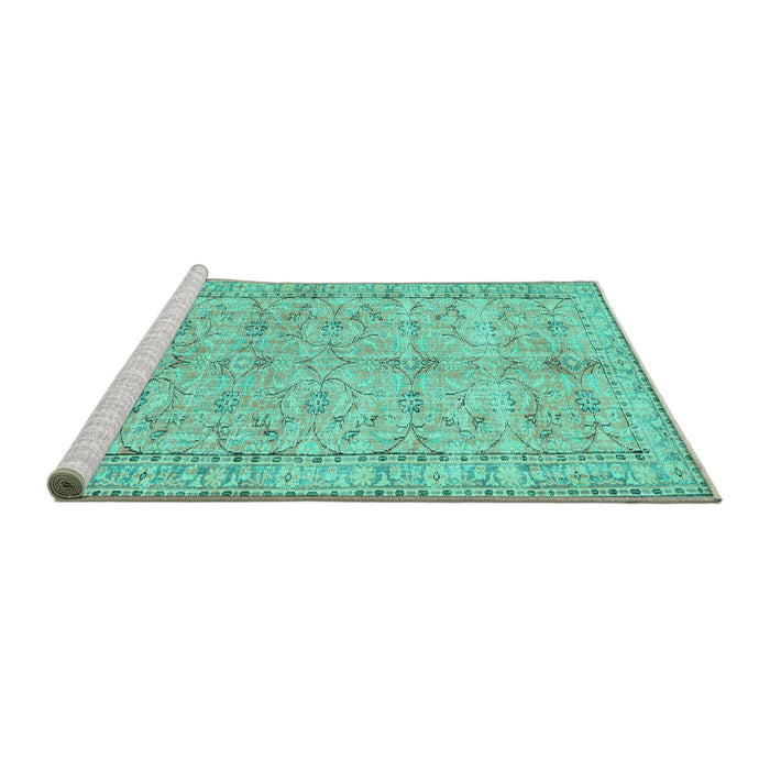 Sideview of Machine Washable Persian Turquoise Traditional Area Rugs, wshtr3607turq